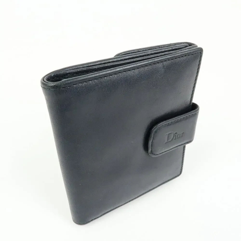 Christian Dior Cannage Lambskin Bi-fold Compact Wallet Black